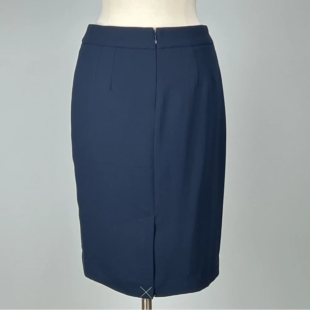 Talbots Womens Petite Navy Blue Pencil Skirt Front Slit Career size 6P
